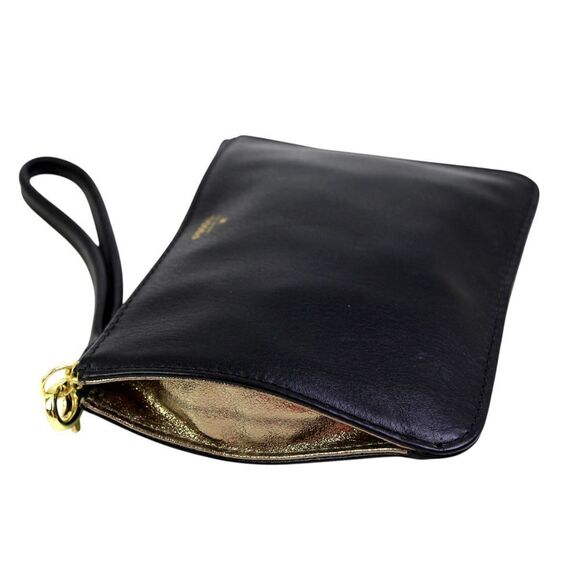 NWT Fossil BLACK GENUINE LEATHER ZIP TOP HANDBAG CLUTCH WRISTLET WALLET POUCH - Picture 4 of 12